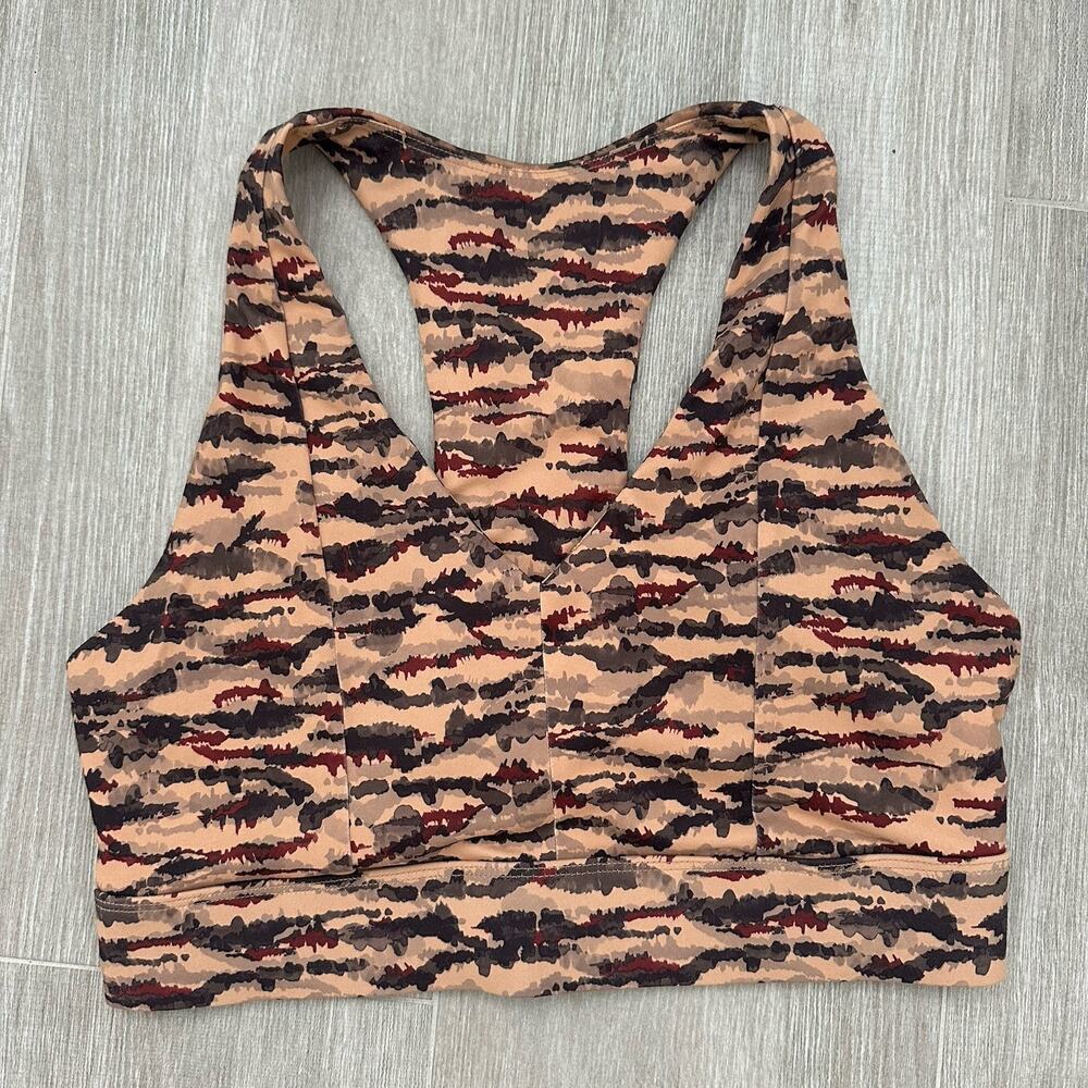 Fabletics On the Go Midi Medium Impact Sports Bra Cacao Tigress No Size Tag